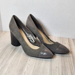 Nine West Suede Leather Toe Block Heel Pump, Grey, Sz 9 1/2 US
